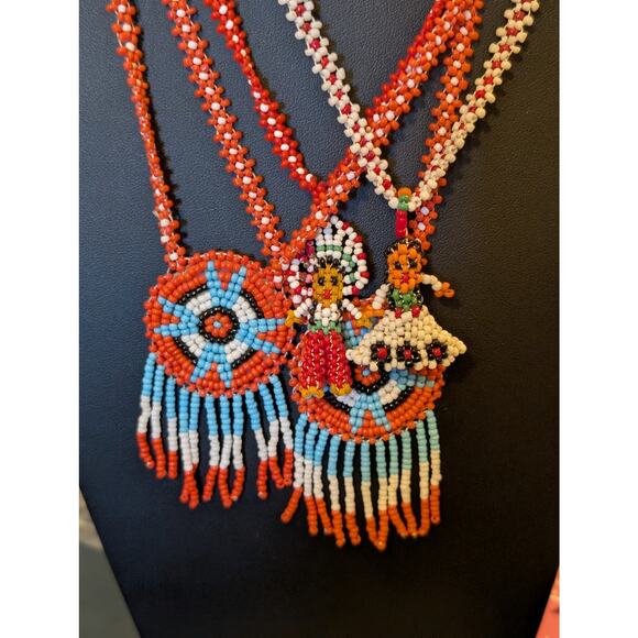 Lot of Four Native American Hand Beaded Seed Bead Vintage 70s Necklaces - Picture 9 of 9